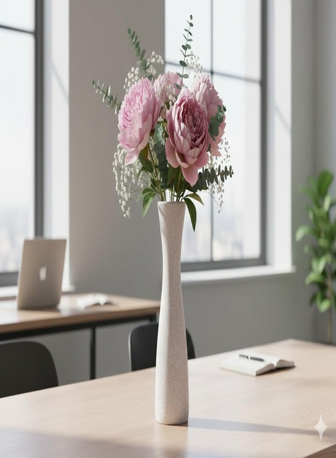 Caffeine Ceramic Handmade White Matte Studio Flower Vase or Flower Vase for Home Decor, Living Room, Bedroom, Office, Center Table (1 Pc) - Image 1